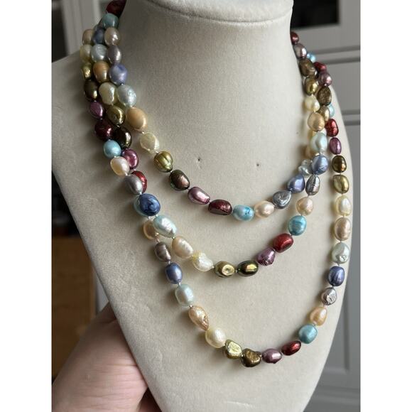 Genuine Freshwater Cultured Pearls Rainbow Multicolor Pearl Long Necklace 50” - Picture 1 of 6